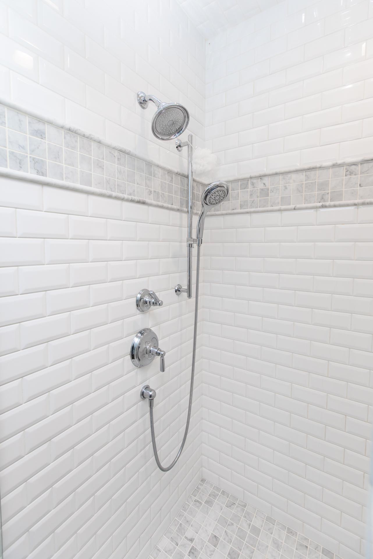 Custom Shower in Craftsman Lakefront Home Construction
